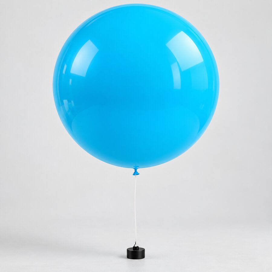 Extra large glossy cyan balloon with a weighted floor base