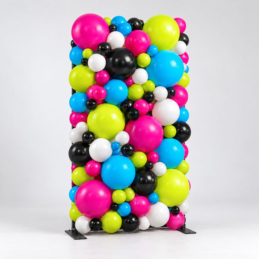 Narrow rectangular petite balloon wall on black support feet in the NOX palette.